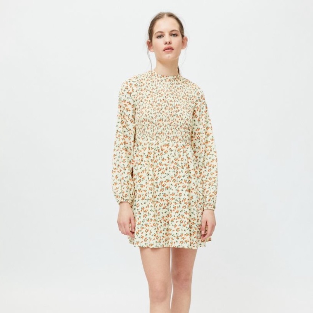 Urban Outfitters Floral Long Sleeve Dress - Cream and Orange